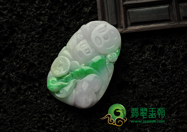 糯冰种春带彩缅甸翡翠金玉满堂挂件