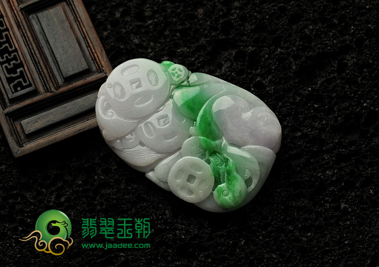 糯冰种春带彩缅甸翡翠金玉满堂挂件