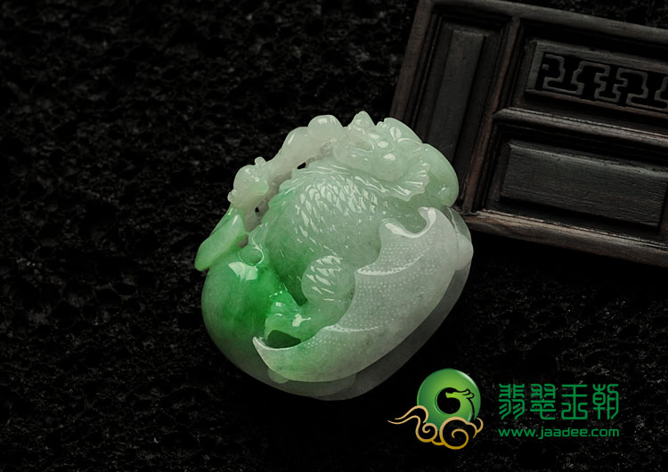 糯冰种飘翠缅甸翡翠福寿双全挂件