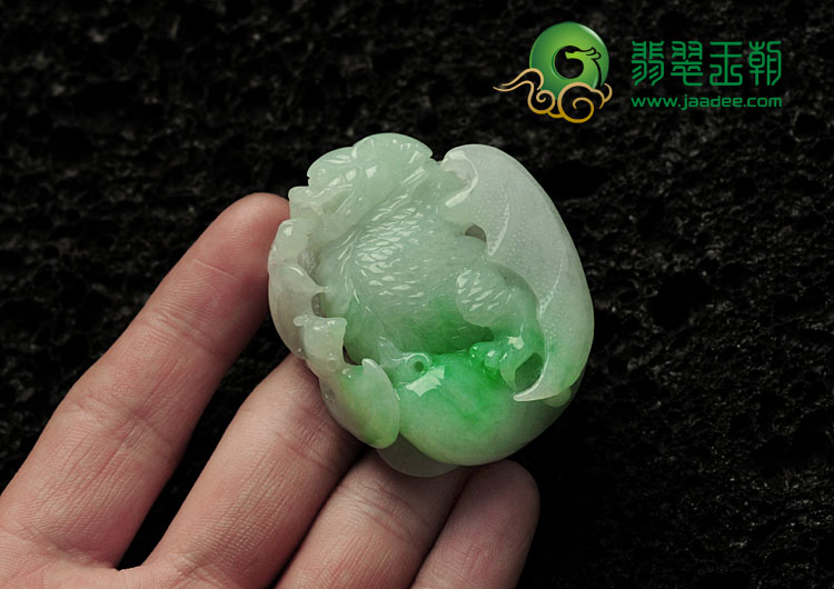 糯冰种飘翠缅甸翡翠福寿双全挂件