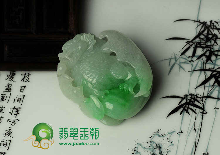 糯冰种飘翠缅甸翡翠福寿双全挂件