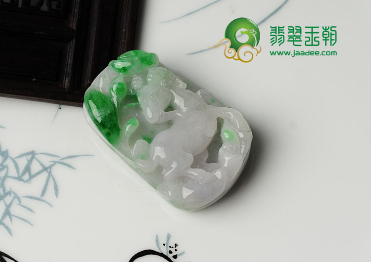 糯冰种飘翠缅甸翡翠三阳开泰挂件