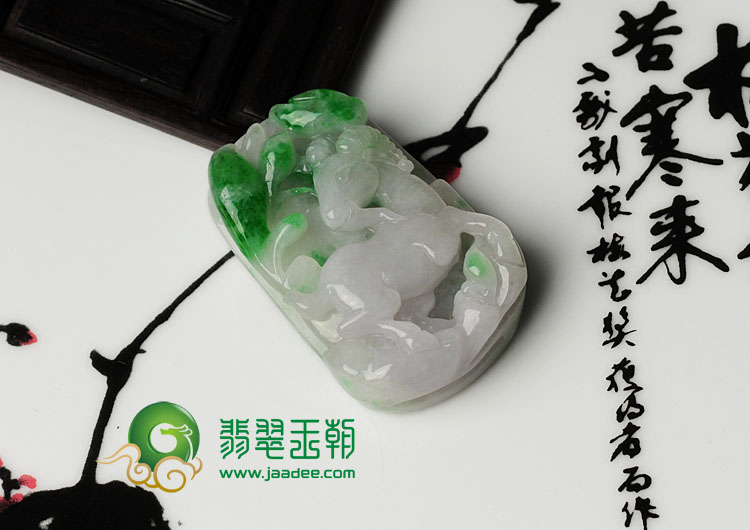 糯冰种飘翠缅甸翡翠三阳开泰挂件