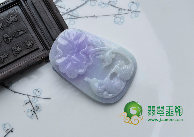 糯冰种紫罗兰缅甸翡翠鸳鸯挂件