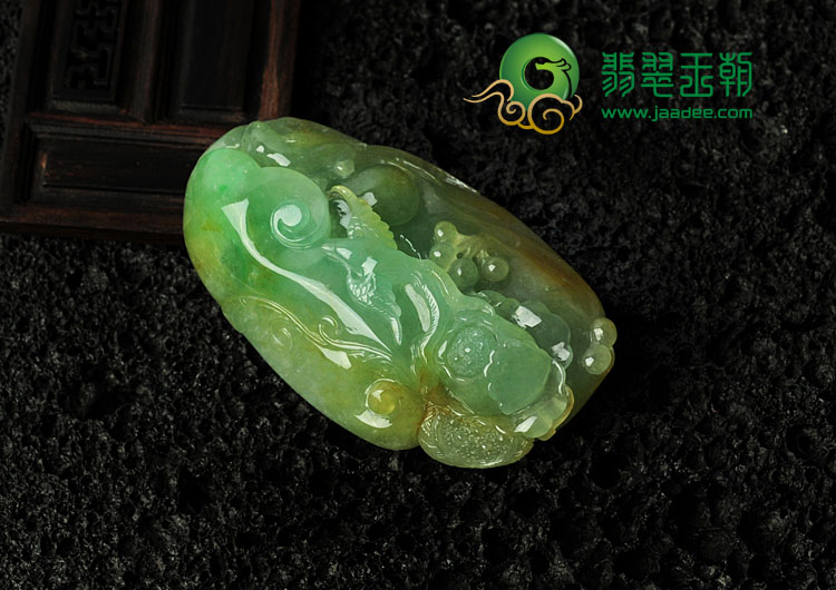 糯冰种绿晴水黄翡缅甸翡翠双喜临门挂件/手玩件