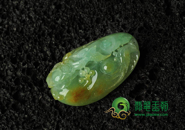 糯冰种绿晴水黄翡缅甸翡翠双喜临门挂件/手玩件