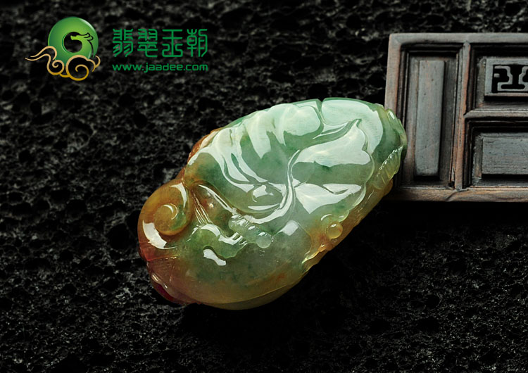 糯冰种黄翡飘花缅甸翡翠双喜临门挂件/手玩件