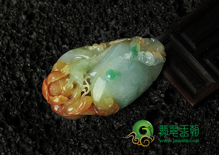 糯冰种黄翡飘花缅甸翡翠双喜临门挂件/手玩件