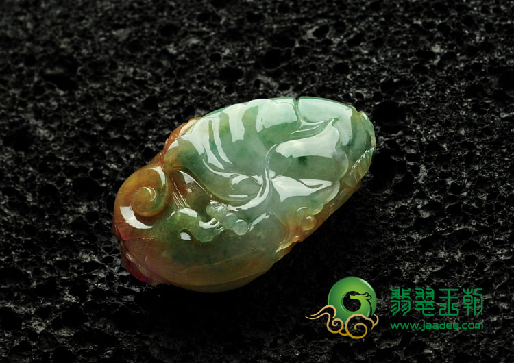 糯冰种黄翡飘花缅甸翡翠双喜临门挂件/手玩件