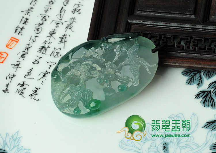 冰种飘花缅甸翡翠喜上眉梢挂件