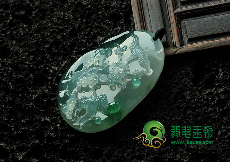 冰种飘花缅甸翡翠喜上眉梢挂件