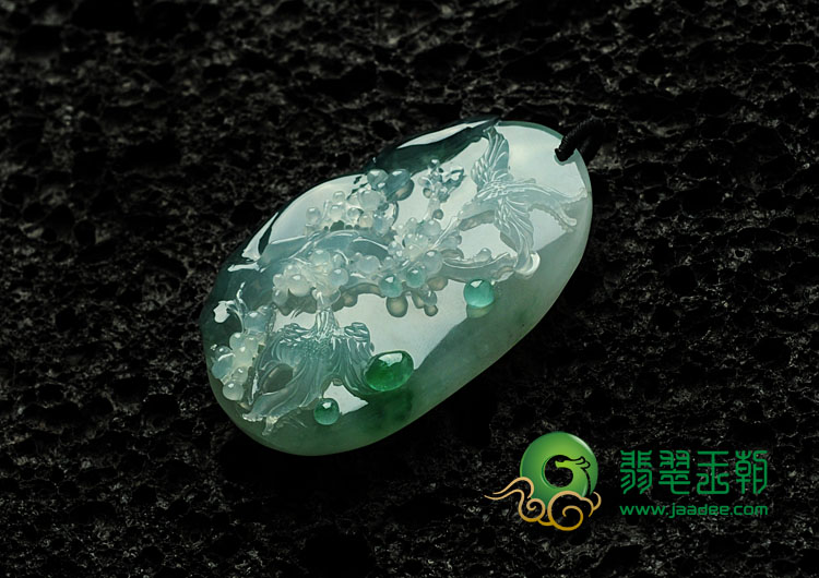 冰种飘花缅甸翡翠喜上眉梢挂件