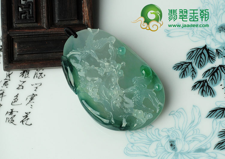 冰种飘花缅甸翡翠喜上眉梢挂件