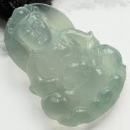 冰玻种晴水缅甸翡翠观音挂件