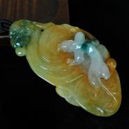 糯冰种黄翡飘花缅甸翡翠龙行如意挂件