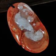 糯冰种红黄翡缅甸翡翠双喜临门挂件