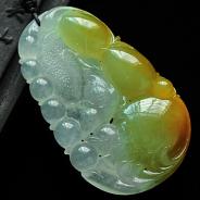 冰种黄翡缅甸翡翠喜结连理挂件