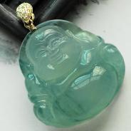 冰种飘花缅甸翡翠包玫瑰金扣玉佛挂件