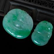 糯冰种飘翠缅甸翡翠多福多寿挂件（一批走）