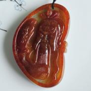 糯冰种褐红翡缅甸翡翠关公头挂件
