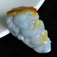 糯冰种黄翡缅甸翡翠招财童子挂件