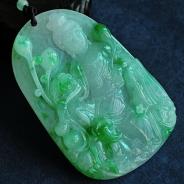 冰种翠色缅甸翡翠莲花观音挂件