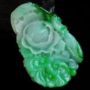 糯冰种翠绿缅甸翡翠花开富贵挂件