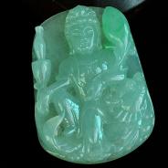 冰种晴水略带翠缅甸翡翠莲花观音挂件