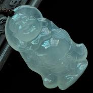 冰种淡晴水缅甸翡翠站佛挂件