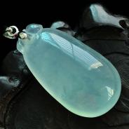 冰种飘花缅甸翡翠包白金扣福瓜挂件