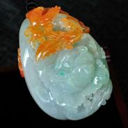 糯冰种晴水黄翡缅甸翡翠富贵双喜挂件