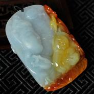 糯冰种红黄翡紫罗兰缅甸翡翠母子情深挂件