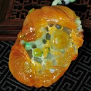 糯冰种三彩缅甸翡翠福寿如意手玩件