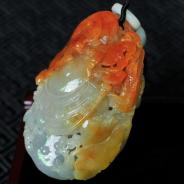 糯冰种三彩缅甸翡翠凤戏牡丹手玩件