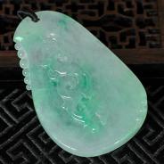 冰种飘翠缅甸翡翠仿古龙牌挂件