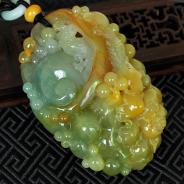 冰种晴水黄翡缅甸翡翠富贵花开手玩件