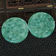 冰种飘花缅甸翡翠龙牌挂件（一对）