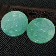 冰种晴水缅甸翡翠龙凤牌挂件（一对）