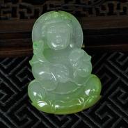冰种黄翡飘翠缅甸翡翠观音挂件