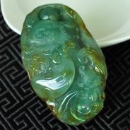冰种蓝晴水黄翡缅甸翡翠灵猴献福挂件/手玩件