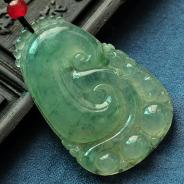 冰种飘花缅甸翡翠如意寿挂件