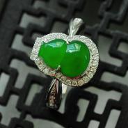 冰种正阳绿满绿缅甸翡翠包白金戒指（真钻）
