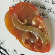 冰种红黄翡飘花缅甸翡翠丹凤朝阳挂件