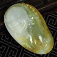糯冰种黄翡缅甸翡翠“笑面佛头”挂件