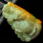 糯冰种黄翡略飘花缅甸翡翠鸟语花香挂件