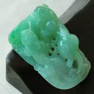 冰种绿晴水缅甸翡翠双喜临门挂件