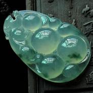 冰玻种飘花缅甸翡翠如意寿挂件