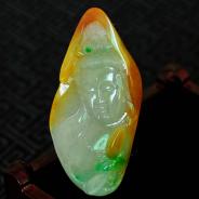 糯冰种三彩缅甸翡翠观音头挂件