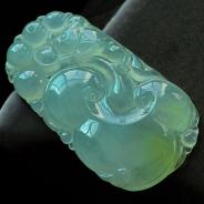 冰种晴水略带黄翡缅甸翡翠如意寿挂件