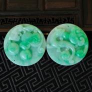 糯冰种翠色缅甸翡翠龙行如意挂件(一对)
